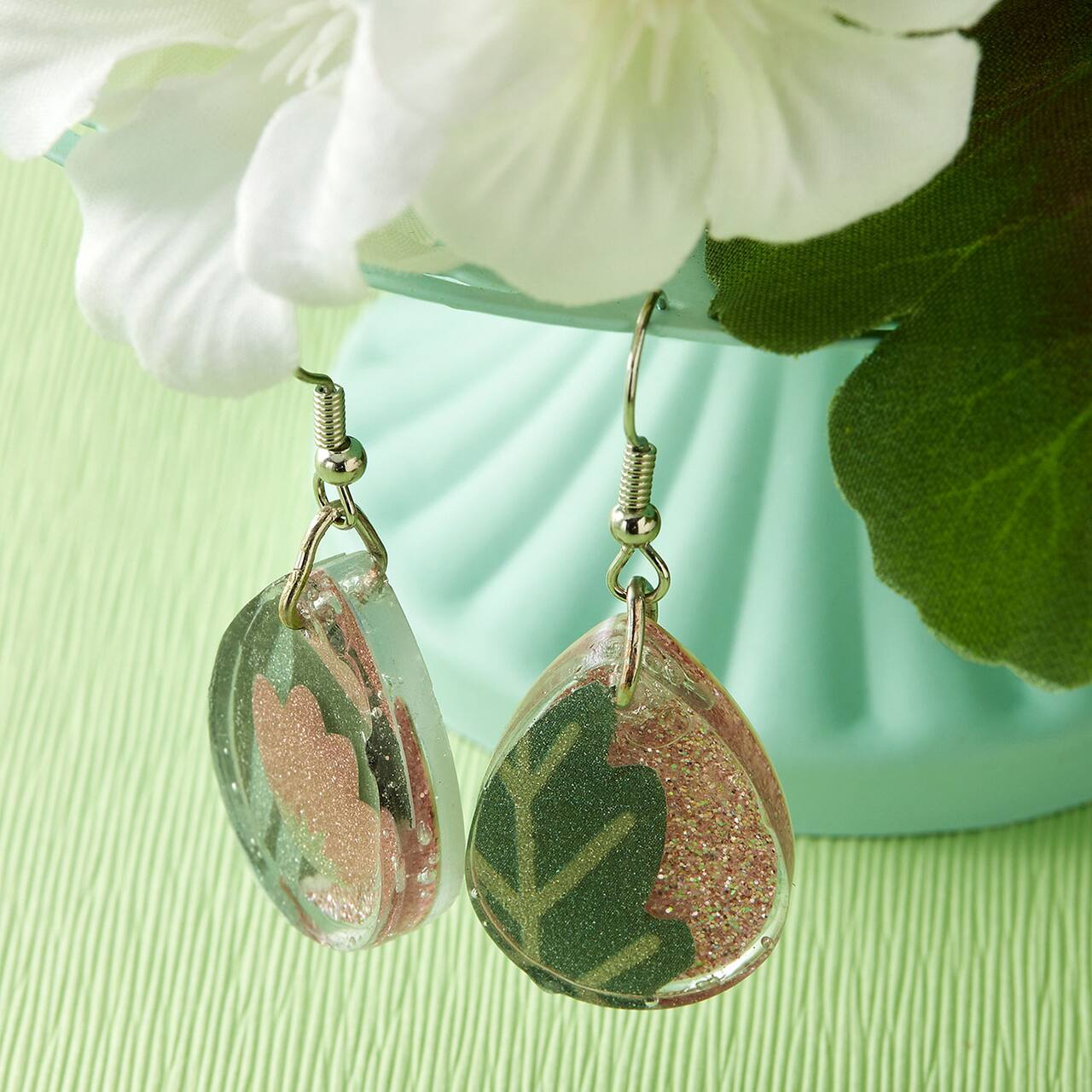 Layered Floral Paper Resin Earrings